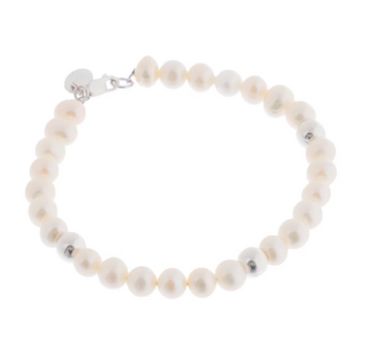 Pulsera de Perlas con Bola 8mm de Plata .925